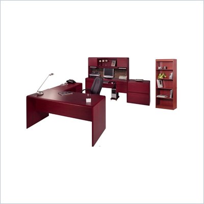 Bestar Willow Creek II U-Shape Wood Home Office Set with Hutch in Bordeaux