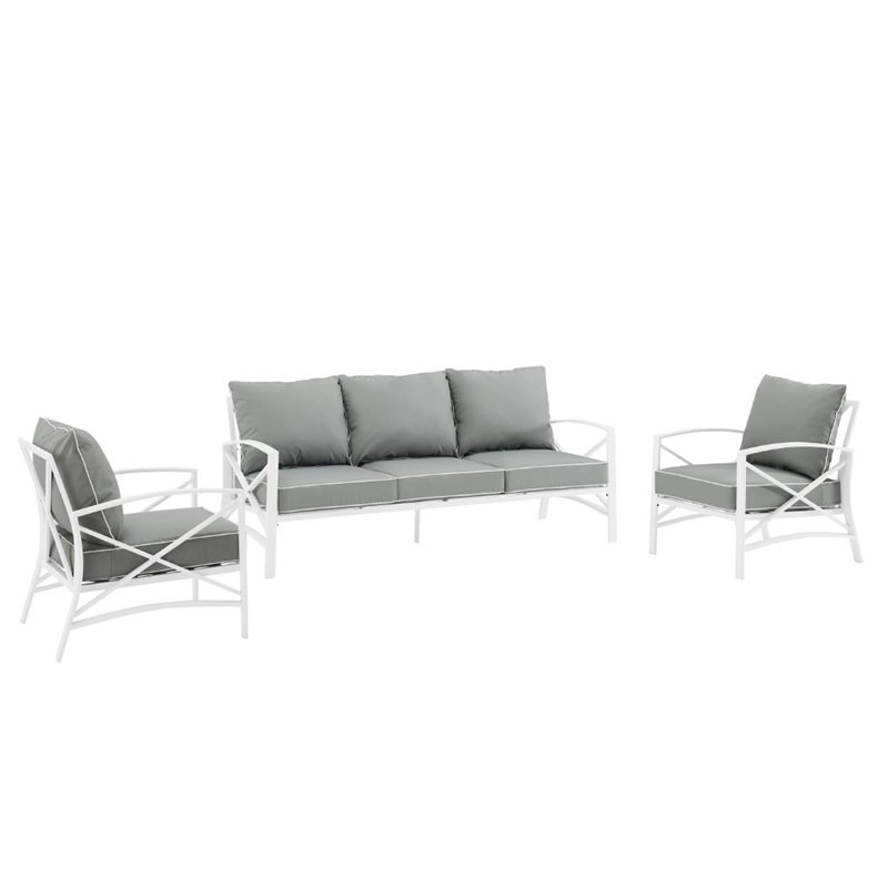 Crosley Kaplan 3 Piece Outdoor Sofa Set in Gray | Homesquare