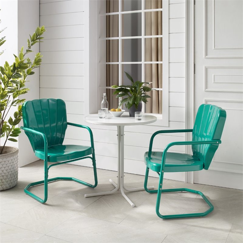 Crosley Ridgeland 3 Piece Outdoor Bistro Set In Turquoise Gloss