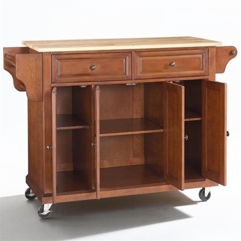 Crosley Furniture Natural Wood Top Kitchen Cart in Classic Cherry Finish