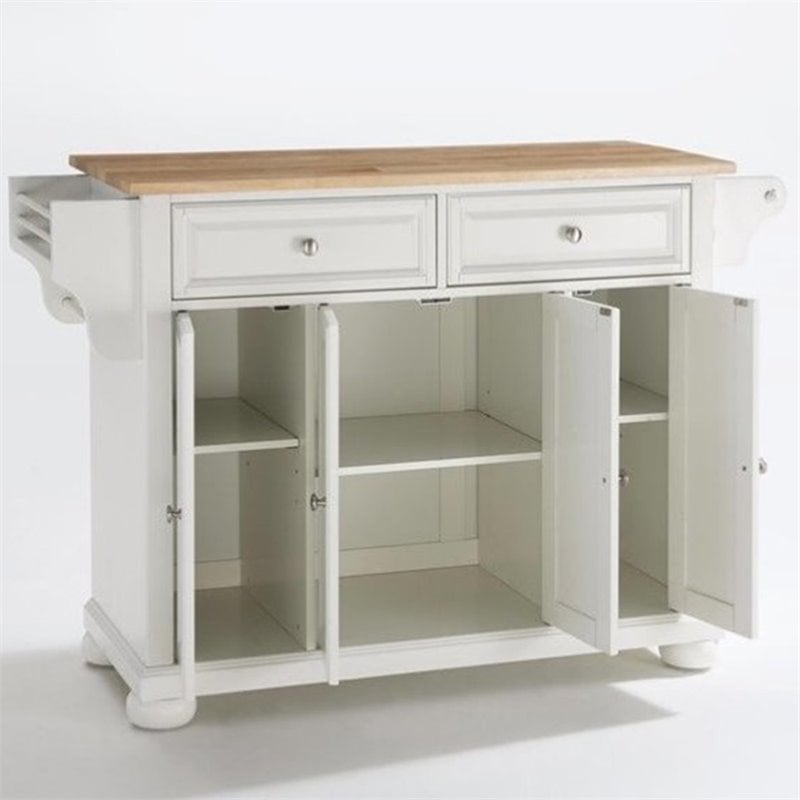Crosley Alexandria Kitchen Island with Natural Wood Top in White