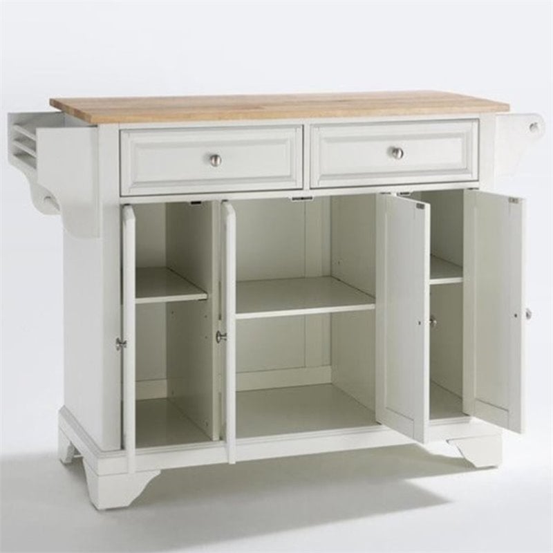 Crosley LaFayette Kitchen Island with Natural Wood Top in White