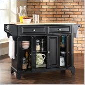 Crosley Furniture Newport Natural Wood Top Kitchen Island in Black Finish