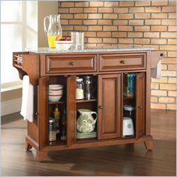 Crosley Furniture Newport Solid Granite Top Kitchen Island in Classic Cherry Finish