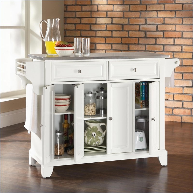 Crosley Furniture Newport Stainless Steel Top Kitchen Island in White Finish