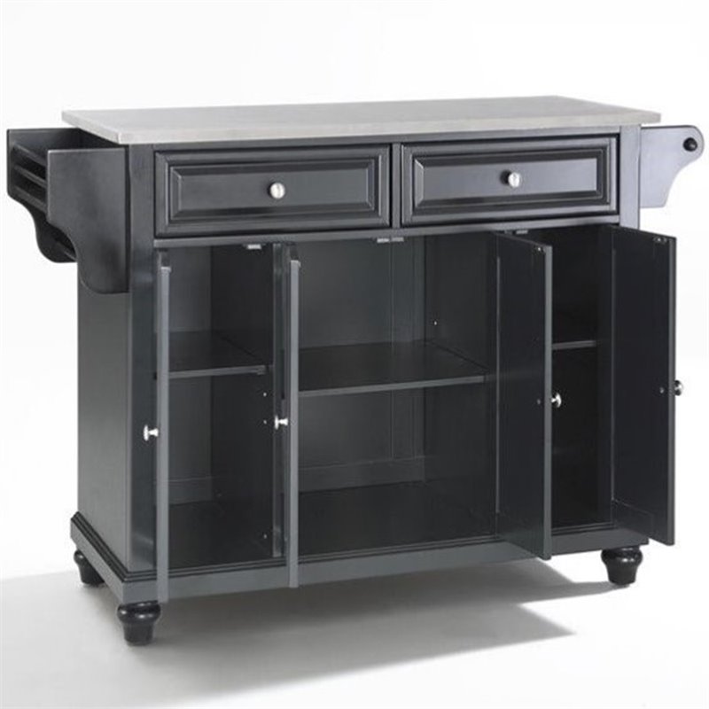 Crosley Cambridge Kitchen Island with Stainless Steel Top in Black