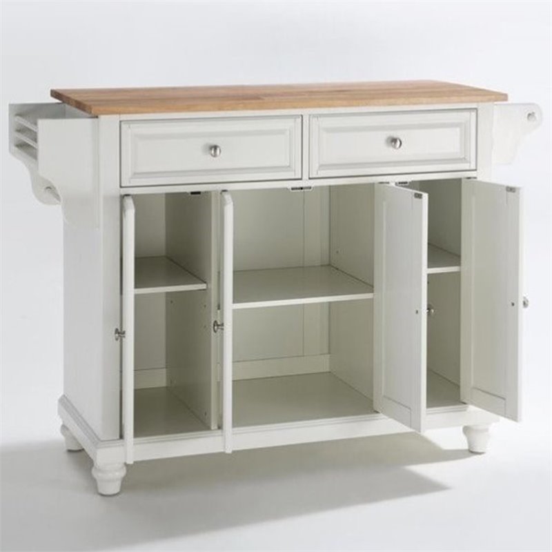 Crosley Cambridge Kitchen Island with Natural Wood Top in White