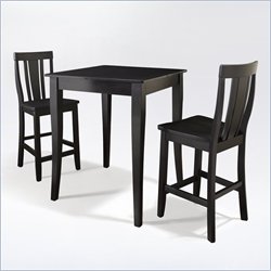 Crosley Furniture 3 Piece Pub Dining Set with Cabriole Leg and Shield Back Stools in Black Finish