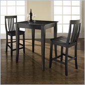 Crosley Furniture 3 Piece Pub Dining Set with Cabriole Leg and School House Stools in Black Finish