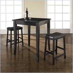 Crosley Furniture 3 Piece Pub Dining Set with Cabriole Leg and Upholstered Saddle Stools in Black Finish