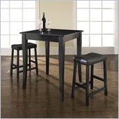 Crosley Furniture 3 Piece Pub Dining Set with Cabriole Leg and Upholstered Saddle Stools in Black Finish