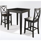 Crosley Furniture 3 Piece Pub Dining Set with Tapered Leg and X-Back Stools in Black Finish