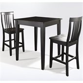 Crosley Furniture 3 Piece Pub Dining Set with Tapered Leg and School House Stools in Black Finish