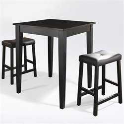 Crosley Furniture 3 Piece Pub Dining Set with Tapered Leg and Upholstered Saddle Stools in Black Finish