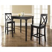 Crosley Furniture 3 Piece Pub Dining Set with Turned Leg and X-Back Stools in Black Finish