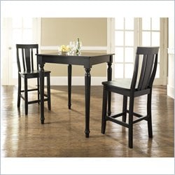 Crosley Furniture 3 Piece Pub Dining Set with Turned Leg and Shield Back Stools in Black Finish