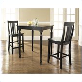 Crosley Furniture 3 Piece Pub Dining Set with Turned Leg and Shield Back Stools in Black Finish