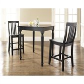 Crosley Furniture 3 Piece Pub Dining Set with Turned Leg and School House Stools in Black Finish