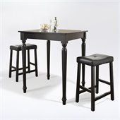 Crosley Furniture 3 Piece Pub Dining Set with Turned Leg and Upholstered Saddle Stools in Black Finish