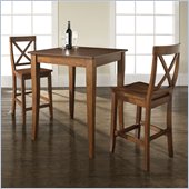 Crosley Furniture 3 Piece Pub Dining Set with Cabriole Leg and X-Back Stools in Classic Cherry Finish