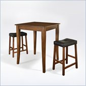 Crosley Furniture 3 Piece Pub Dining Set with Cabriole Leg and Upholstered Saddle Stools in Classic Cherry Finish