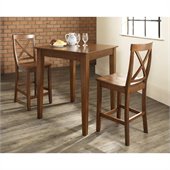 Crosley Furniture 3 Piece Pub Dining Set with Tapered Leg and X-Back Stools in Classic Cherry Finish