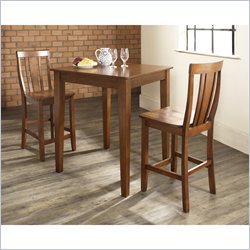 Crosley Furniture 3 Piece Pub Dining Set with Tapered Leg and Shield Back Stools in Classic Cherry Finish