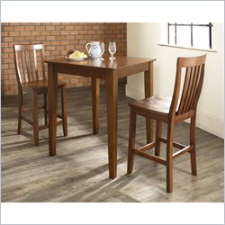Crosley Furniture 3 Piece Pub Dining Set with Tapered Leg and School House Stools in Classic Cherry Finish