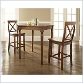 Crosley Furniture 3 Piece Pub Dining Set with Turned Leg and X-Back Stools in Classic Cherry Finish