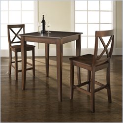 Crosley Furniture 3 Piece Pub Dining Set with Cabriole Leg and X-Back Stools in Vintage Mahogany Finish
