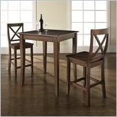 Crosley Furniture 3 Piece Pub Dining Set with Cabriole Leg and X-Back Stools in Vintage Mahogany Finish