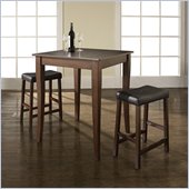 Crosley Furniture 3 Piece Pub Dining Set with Cabriole Leg and Upholstered Saddle Stools in Vintage Mahogany Finish