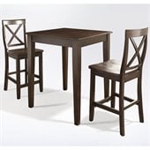 Crosley Furniture 3 Piece Pub Dining Set with Tapered Leg and School House Stools in Vintage Mahogany Finish