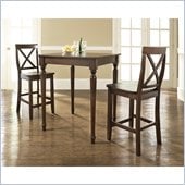 Crosley Furniture 3 Piece Pub Dining Set with Turned Leg and X-Back Stools in Vintage Mahogany Finish