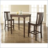 Crosley Furniture 3 Piece Pub Dining Set with Turned Leg and Shield Back Stools in Vintage Mahogany Finish