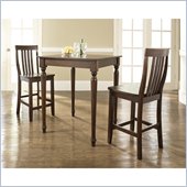 Crosley Furniture 3 Piece Pub Dining Set with Turned Leg and School House Stools in Vintage Mahogany Finish