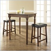 Crosley Furniture 3 Piece Pub Dining Set with Turned Leg and Upholstered Saddle Stools in Vintage Mahogany Finish