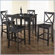 Crosley Furniture 5 Piece Pub Dining Set with Cabriole Leg and X-Back Stools in Black Finish