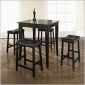 Crosley Furniture 5 Piece Pub Dining Set with Cabriole Leg and Upholstered Saddle Stools in Black Finish