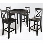 Crosley Furniture 5 Piece Pub Dining Set with Tapered Leg and X-Back Stools in Black Finish