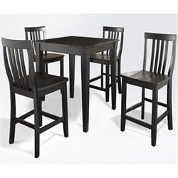 Crosley Furniture 5 Piece Pub Dining Set with Tapered Leg and School House Stools in Black Finish
