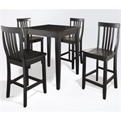 Crosley Furniture 5 Piece Pub Dining Set with Tapered Leg and School House Stools in Black Finish