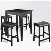 Crosley Furniture 5 Piece Pub Dining Set with Tapered Leg and Upholstered Saddle Stools in Black Finish