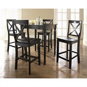 Crosley Furniture 5 Piece Pub Dining Set with Turned Leg and X-Back Stools in Black Finish