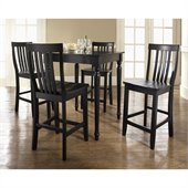 Crosley Furniture 5 Piece Pub Dining Set with Turned Leg and School House Stools in Black Finish