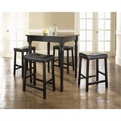 Crosley Furniture 5 Piece Pub Dining Set with Turned Leg and Upholstered Saddle Stools in Black Finish