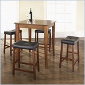 Crosley Furniture 5 Piece Pub Dining Set with Cabriole Leg and Upholstered Saddle Stools in Classic Cherry Finish