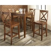 Crosley Furniture 5 Piece Pub Dining Set with Tapered Leg and X-Back Stools in Classic Cherry Finish