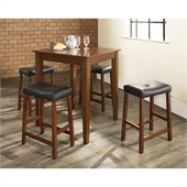 Crosley Furniture 5 Piece Pub Dining Set with Tapered Leg and Upholstered Saddle Stools in Classic Cherry Finish