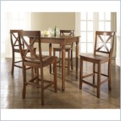 Crosley Furniture 5 Piece Pub Dining Set with Turned Leg and X-Back Stools in Classic Cherry Finish